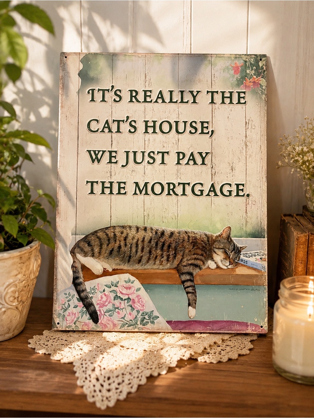 Cozy Cat Mom Metal Wall Sign Cottagecore Farmhouse Decor Funny Cat Quote